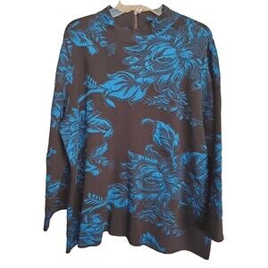 Chico's Black Floral Mock Neck Back-Zip Tunic Sweater Size 4 (XXL)